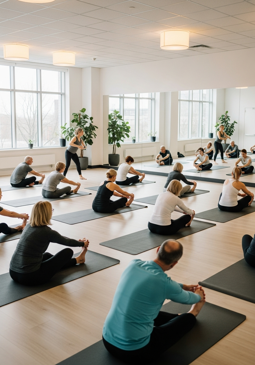 Групповое занятие растяжкой в студии Go Stretch