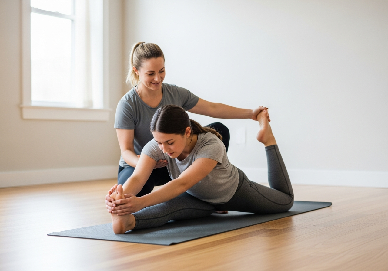 Занятие растяжкой с тренером